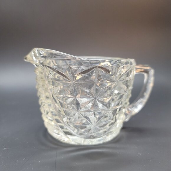 Vintage Clear Glass Cream & Sugar Set Anchor Hocking Starburst Pattern DD06 - Picture 4 of 7